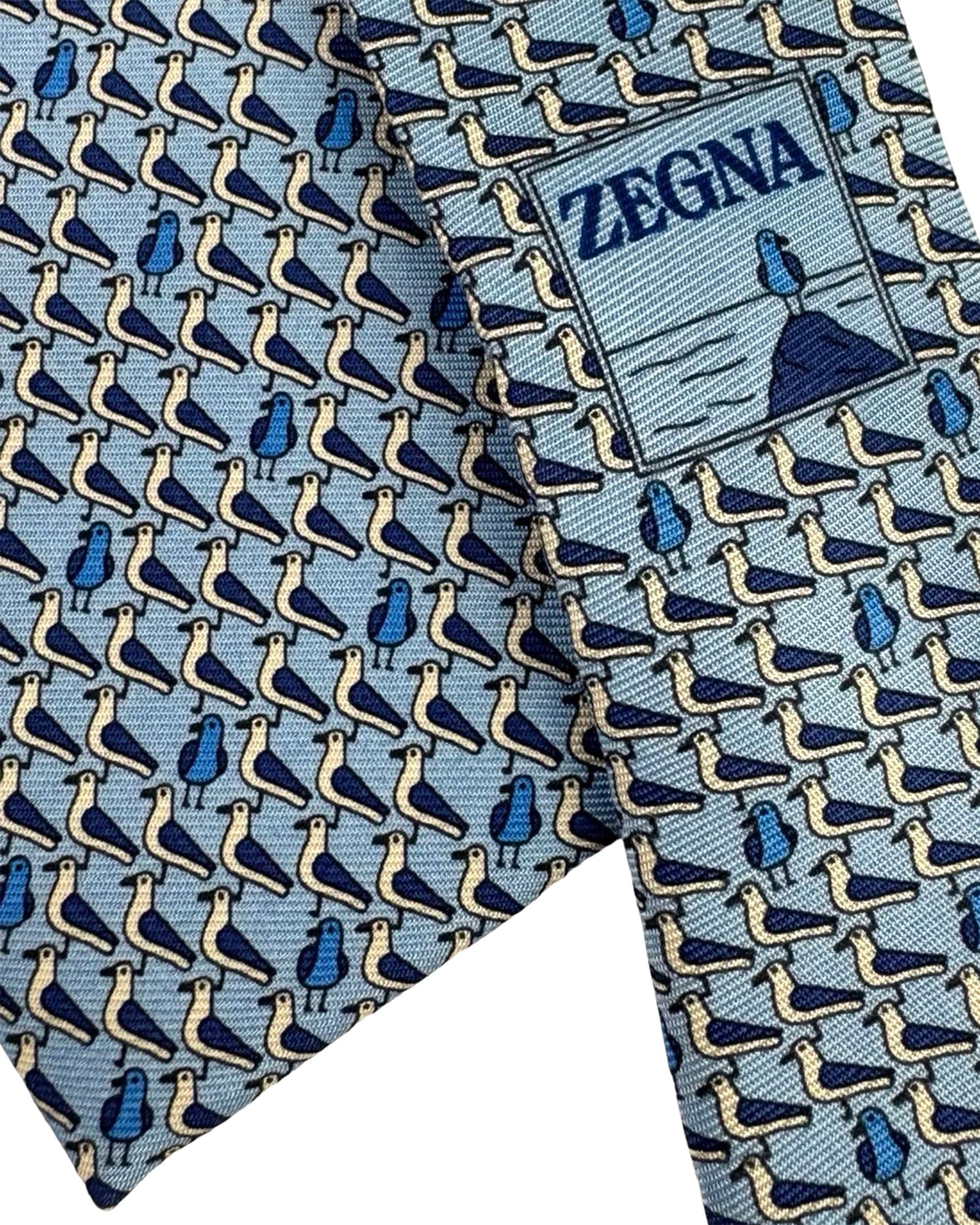 Ermenegildo Zegna Silk Tie Light Blue Seagull Novelty
