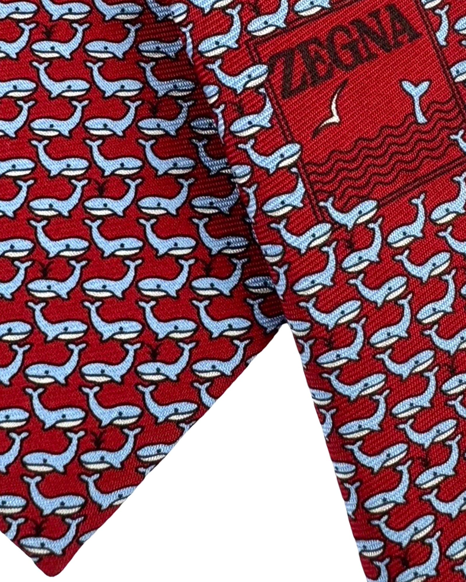 Ermenegildo Zegna Silk Tie Dark Red Whale Novelty Pattern