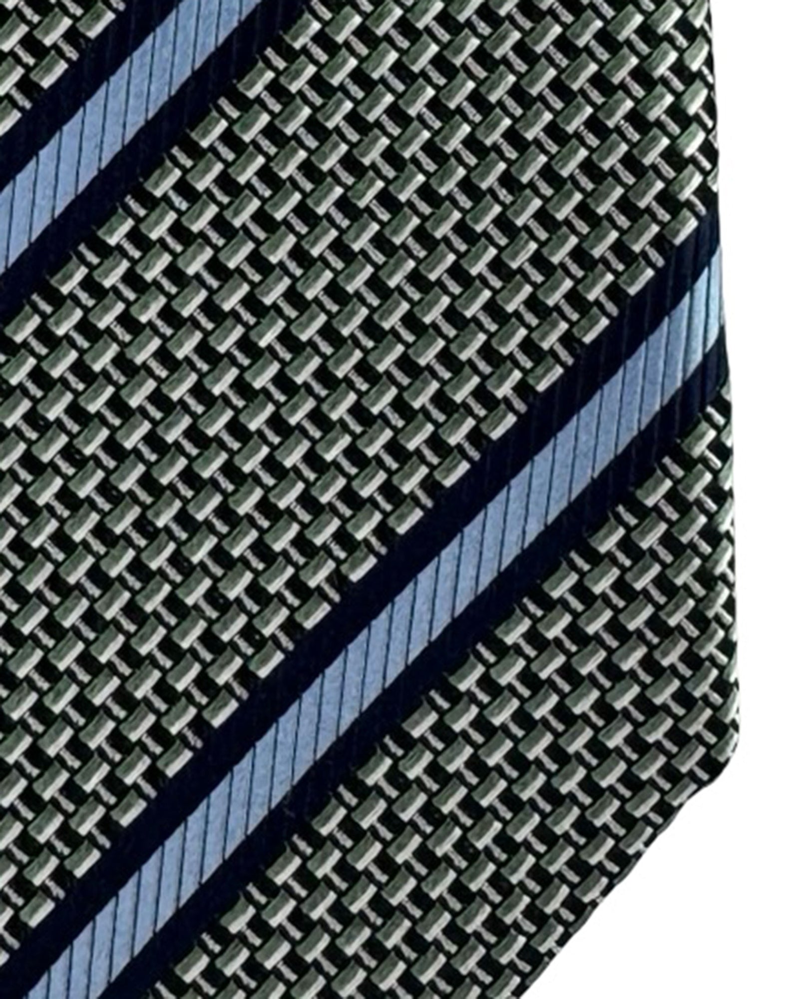 New Zegna Tie Black Blue Silver Stripes - Jacquard Silk