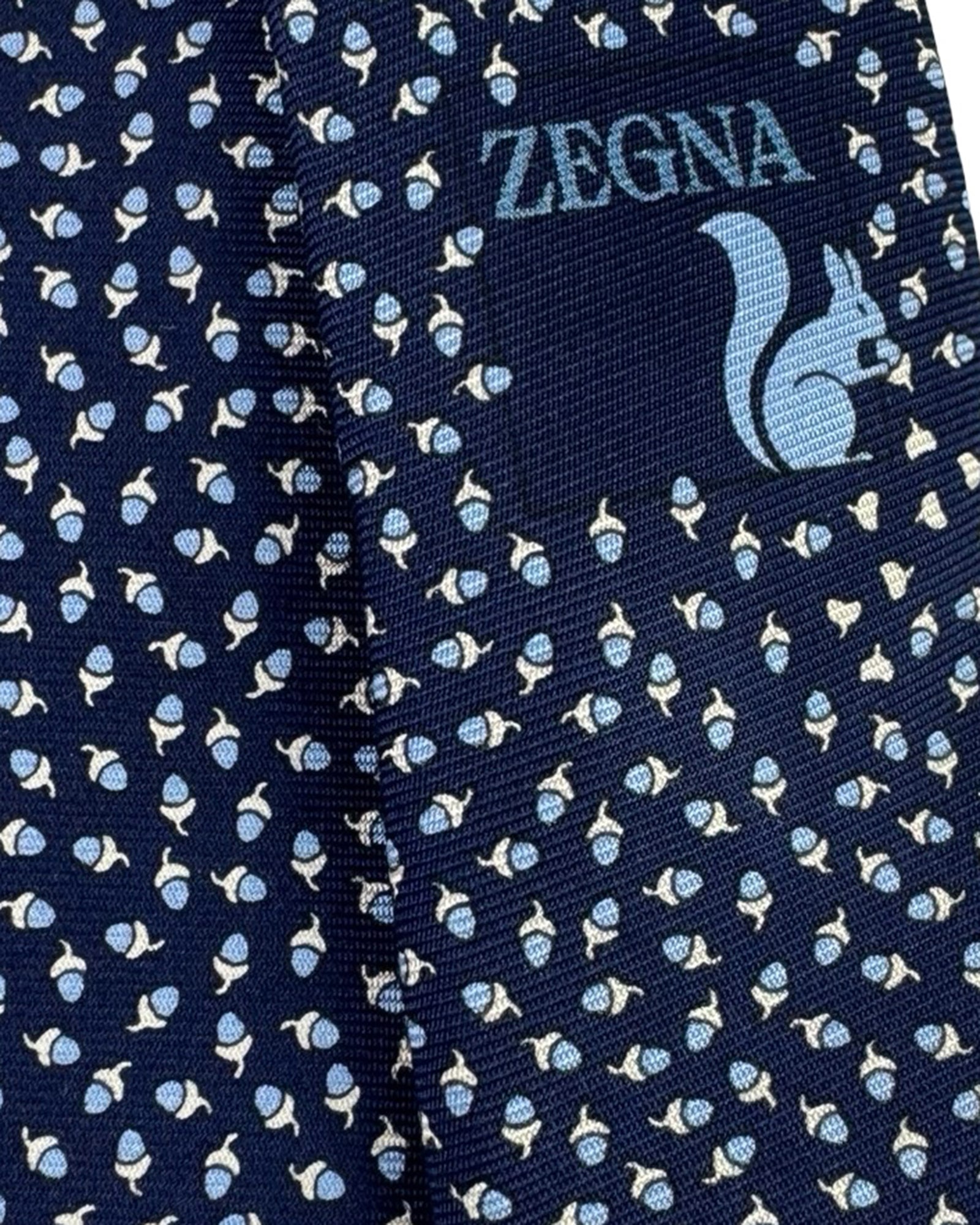 Ermenegildo Zegna Silk Tie Navy Blue Acorn Pattern