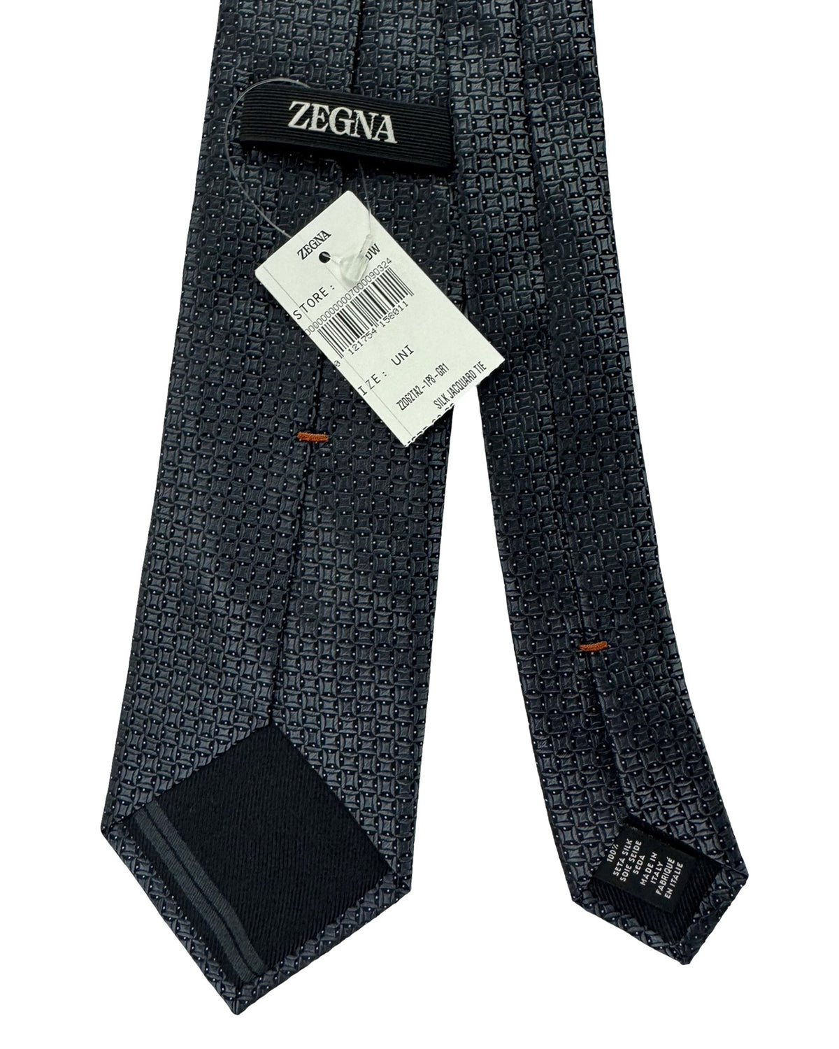 Ermenegildo Zegna Silk Tie Black Gray Silver Geometric