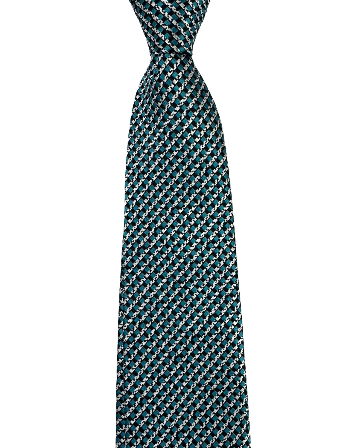 Zegna Tie Teal Silver Black Design - Narrow Necktie