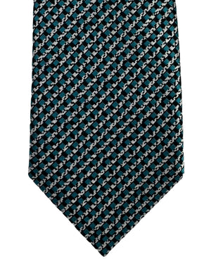 Ermenegildo Zegna Tie Teal Silver Black Design - Narrow Necktie