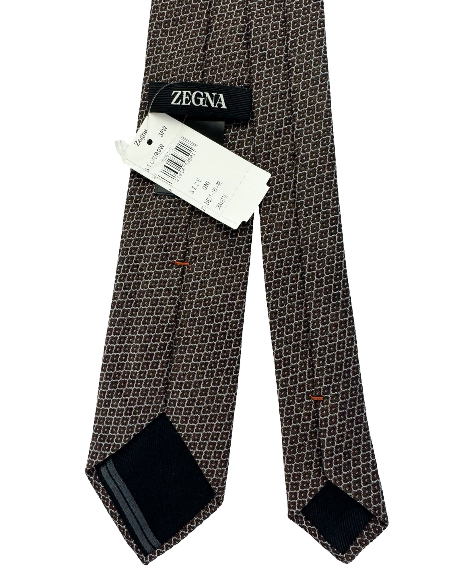 Ermenegildo Zegna Tie Brown Gray Pattern- Narrow Cut