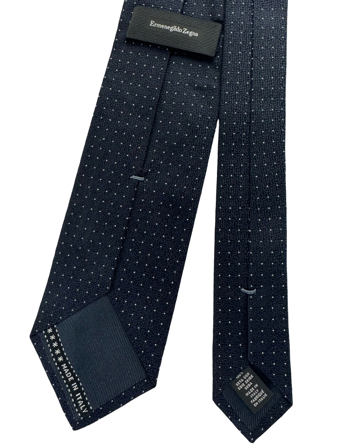 Ermenegildo Zegna Tie Dark Blue Silver Micro Dots