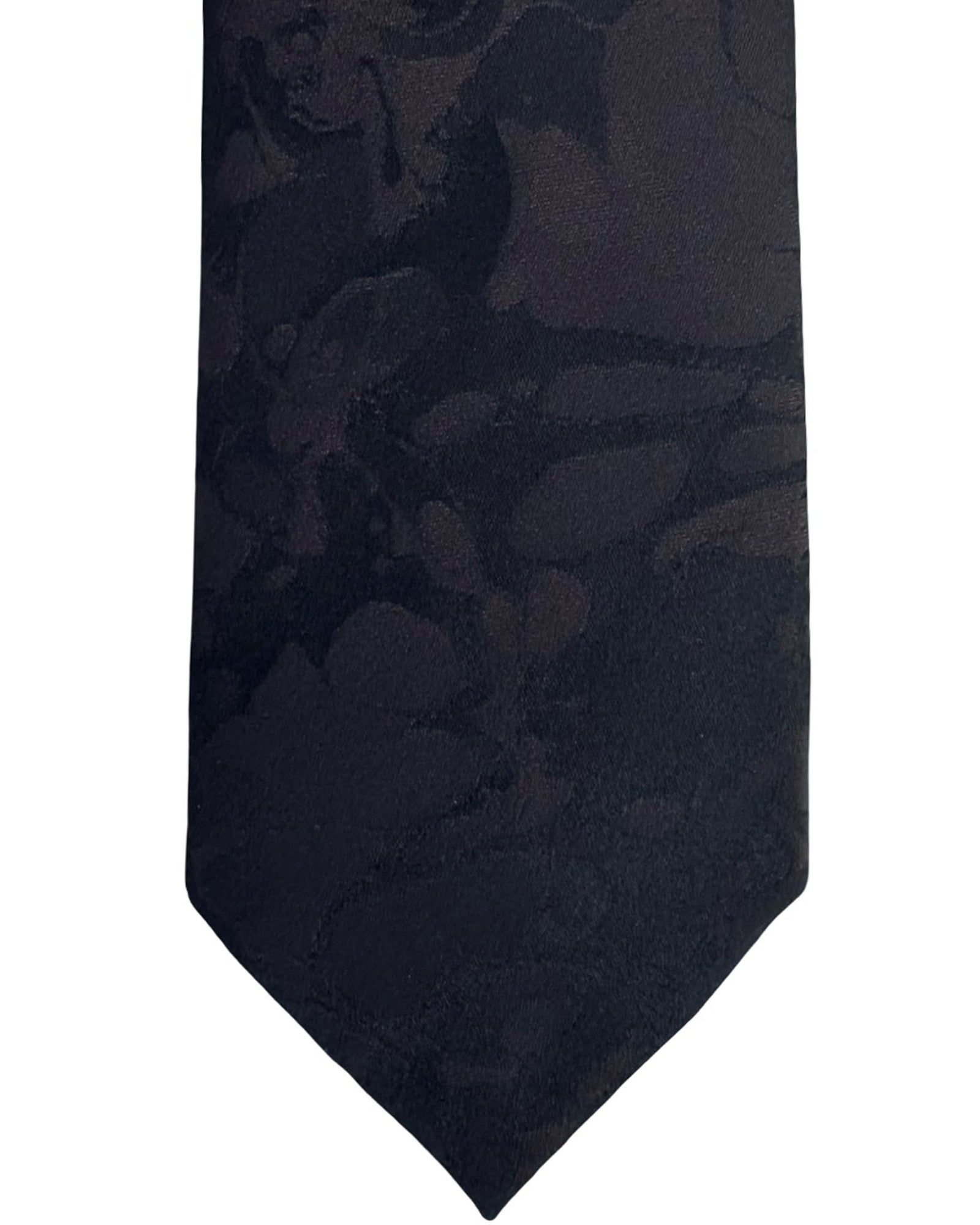 Z Zegna Tie Black Brown Floral Jacquard - Skinny Necktie