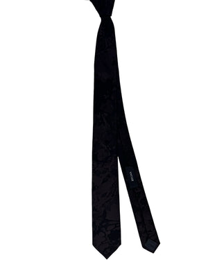 Z Zegna Tie Black Brown Floral Jacquard - Skinny Necktie