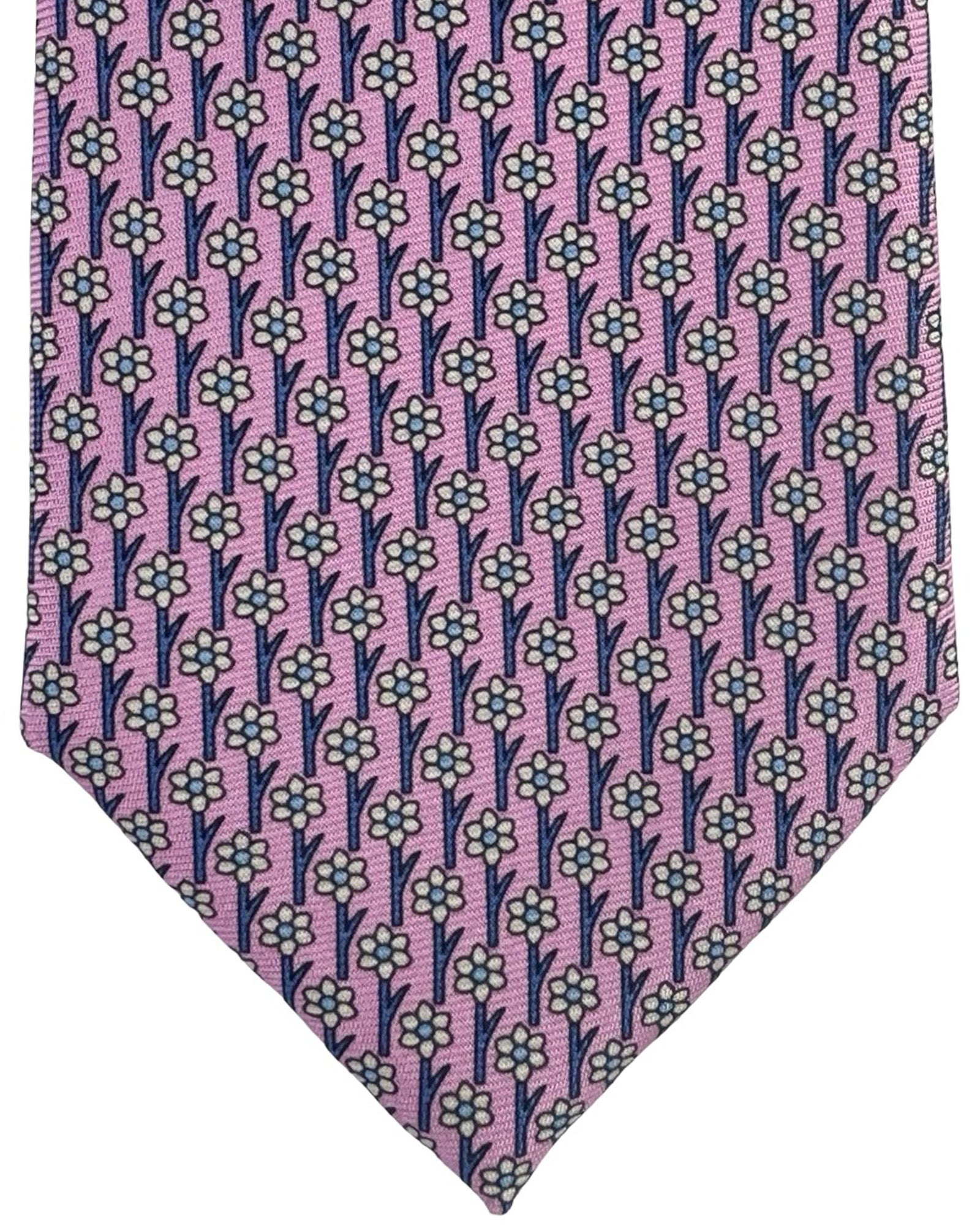 Ermenegildo Zegna Silk Tie Pink Blue Floral Pattern - Narrow Cut