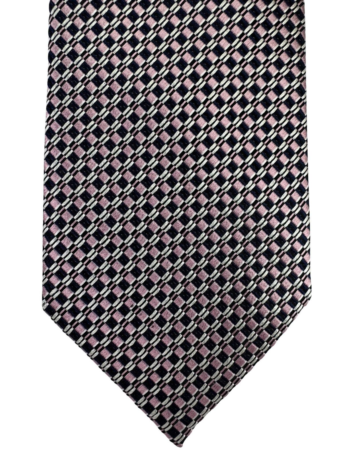 Ermenegildo Zegna Tie Dark Blue Pink Checkered Grid Pattern