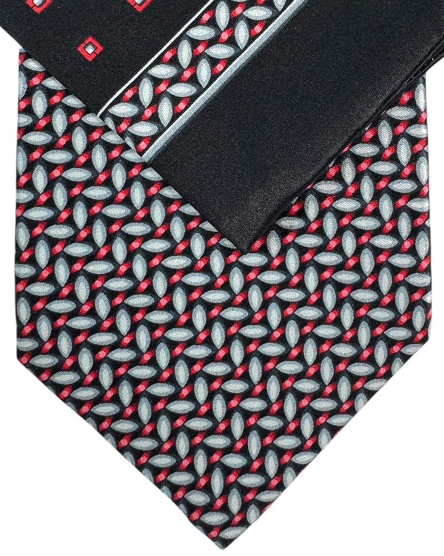 Zilli Silk Tie & Matching Pocket Square Set Black Red Design FINAL SALE