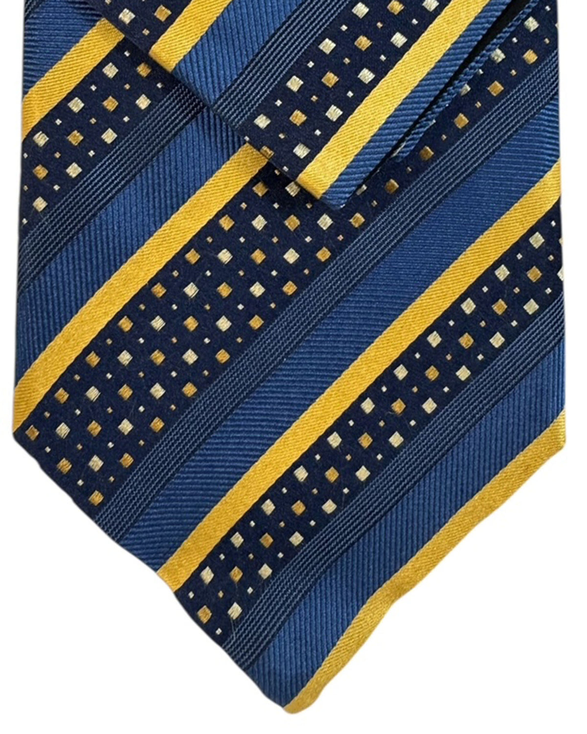 Zilli Silk Tie & Matching Pocket Square Set Midnight Blue Mustard- Gold Stripes FINAL SALE