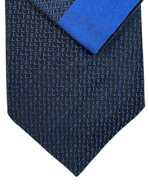 Zilli Silk Tie & Matching Pocket Square Set Royal Blue Logo SALE