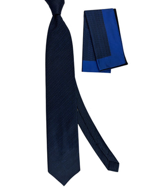 Zilli Silk Tie & Matching Pocket Square Set Royal Blue Logo SALE