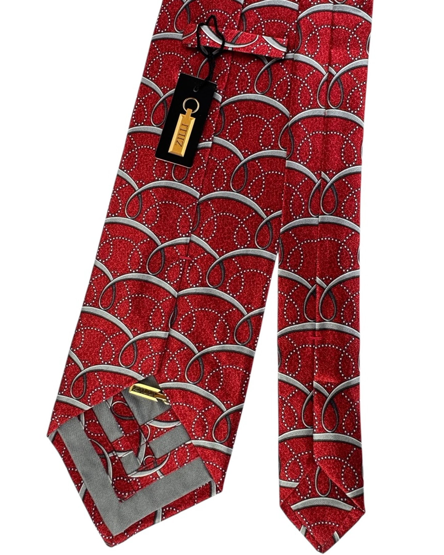 Zilli silk Tie Red Gray Swirly Pattern FINAL SALE