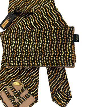 Zilli Silk Tie & Matching Pocket Square Set Gold Orange