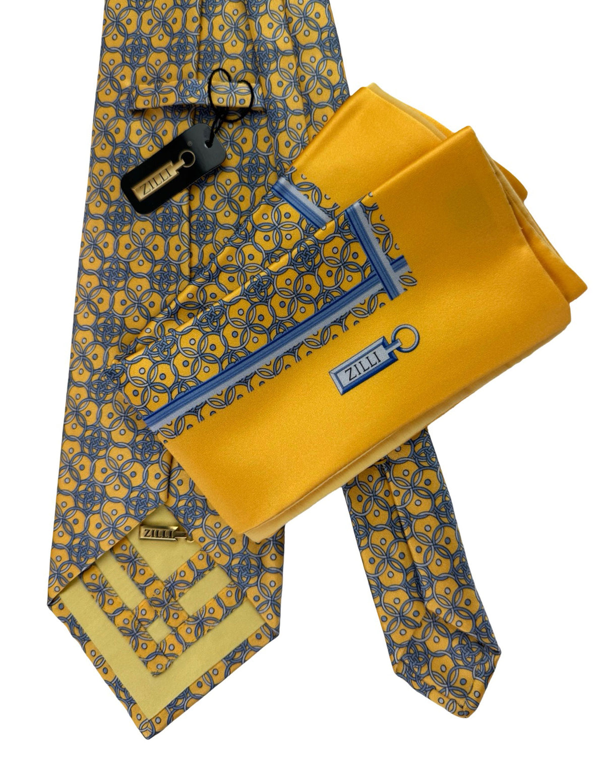 Zilli Tie & Matching Pocket Square Set Orange-Gold Gray