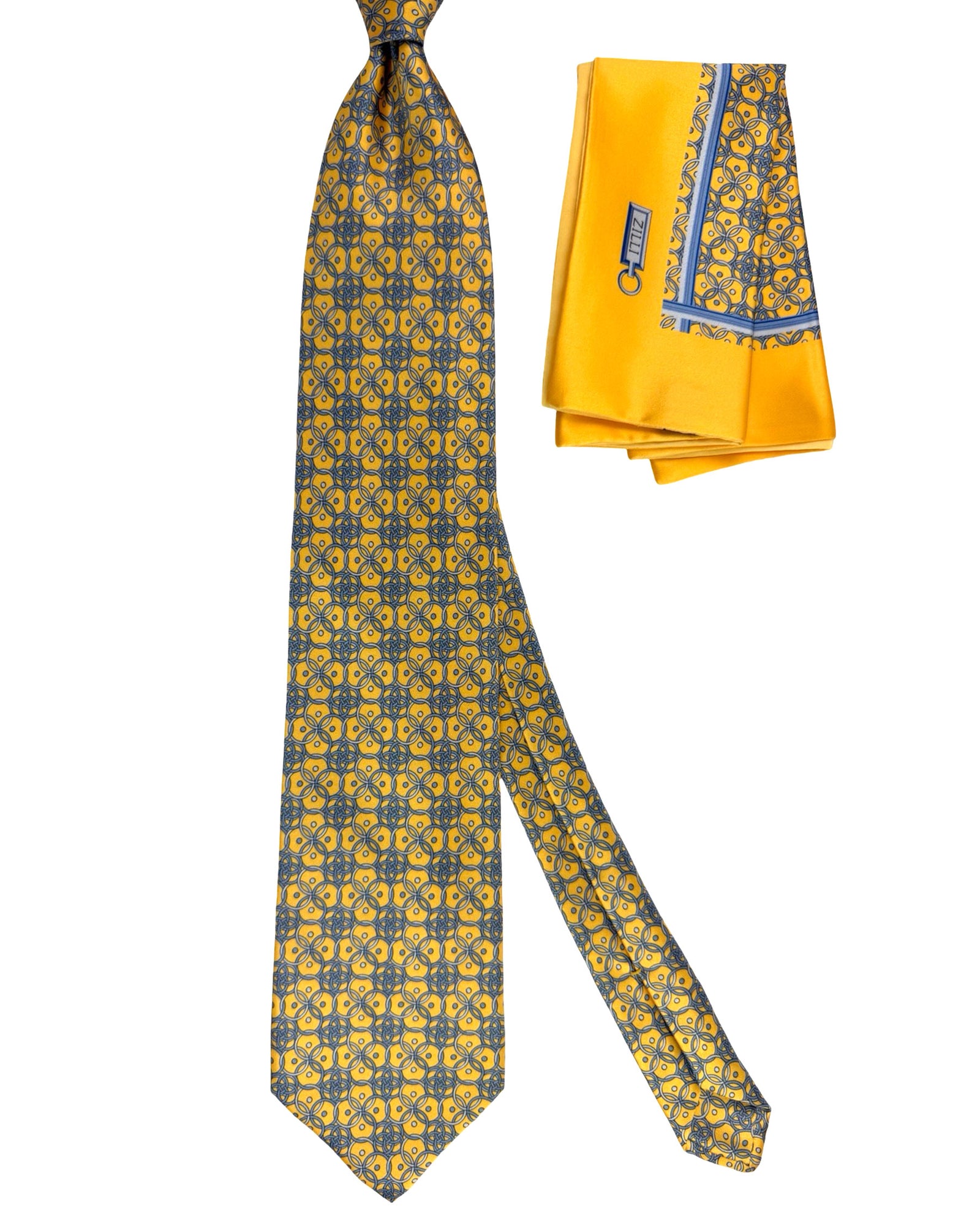 Zilli Tie & Matching Pocket Square Set Orange Gray