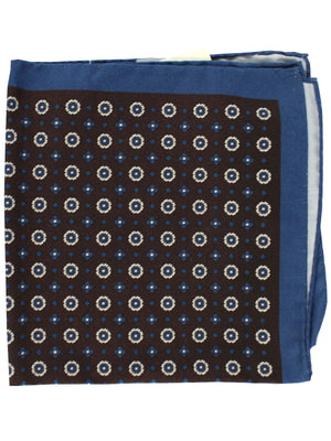 Luigi Borrelli Wool Pocket Square Brown Navy Floral