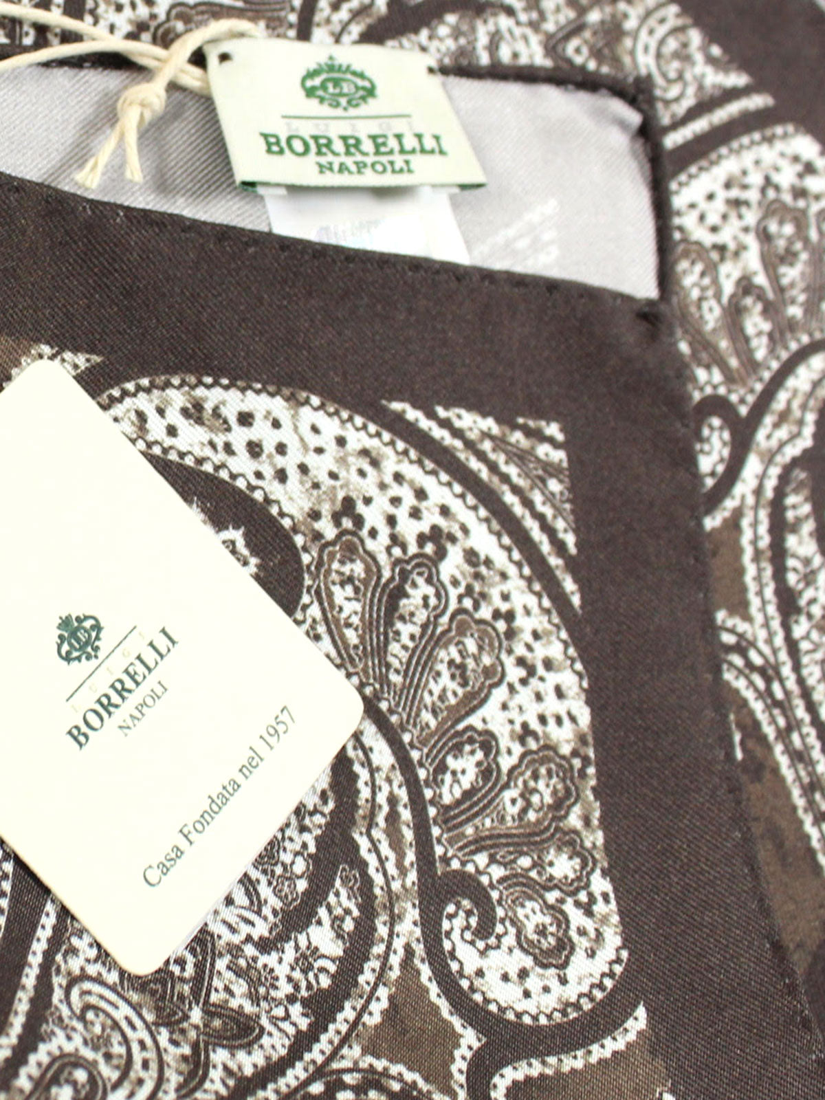 Luigi Borrelli Silk Pocket Square Brown Paisley