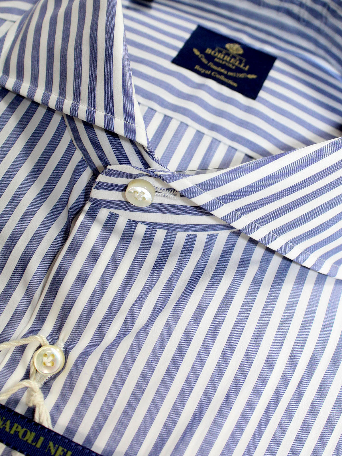 Luigi Borrelli Dress Shirt ROYAL COLLECTION White Blue Stripes 41 - 16