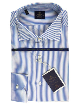 Luigi Borrelli Dress Shirt White Navy Stripes 44 - 17 1/2 ROYAL COLLECTION