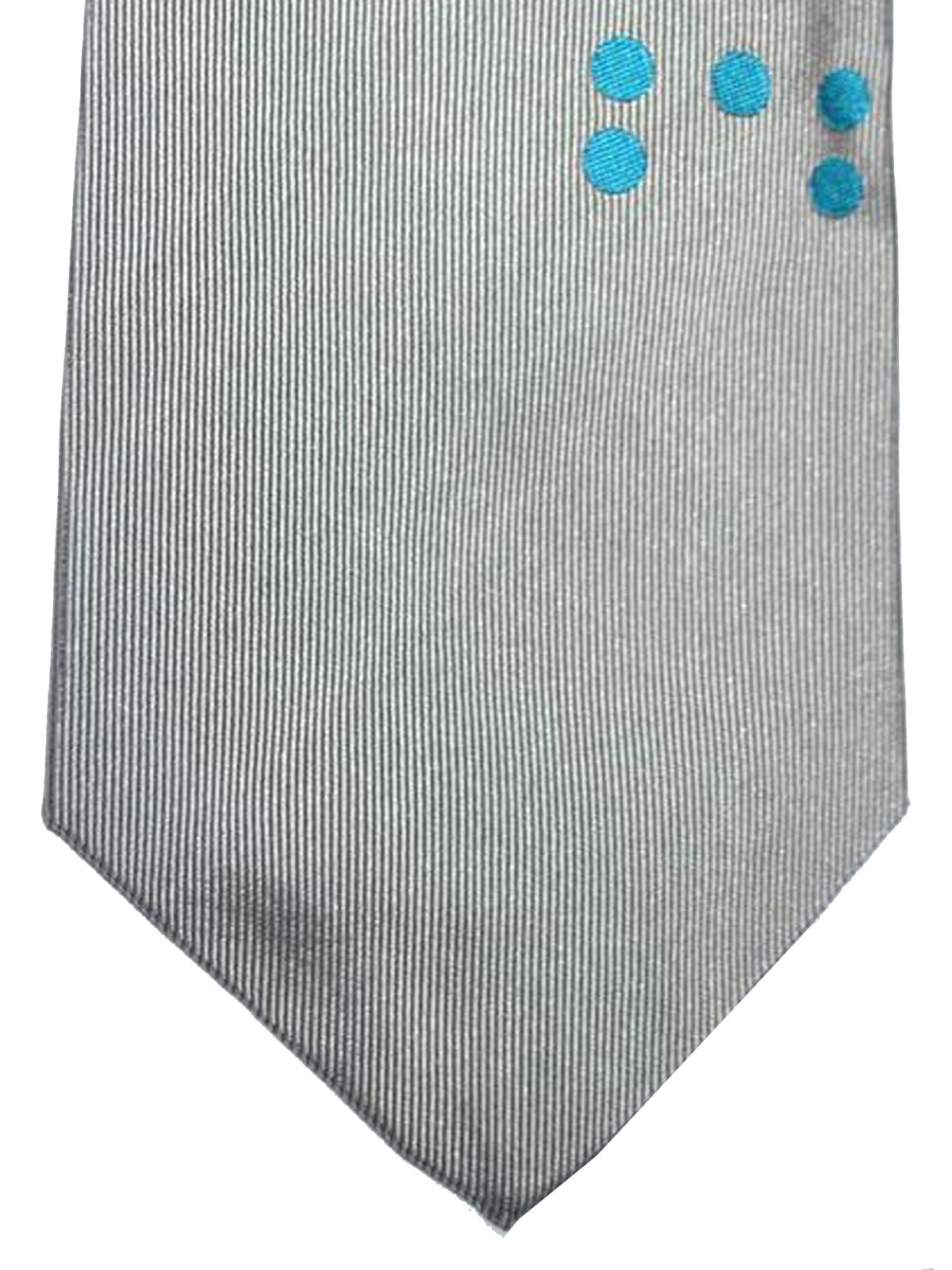 Gene Meyer Silk Tie Gray Turquoise Grosgrain