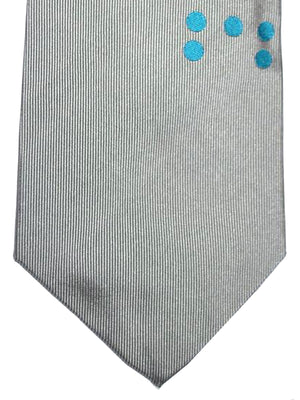 Gene Meyer Silk Tie Gray Turquoise Grosgrain