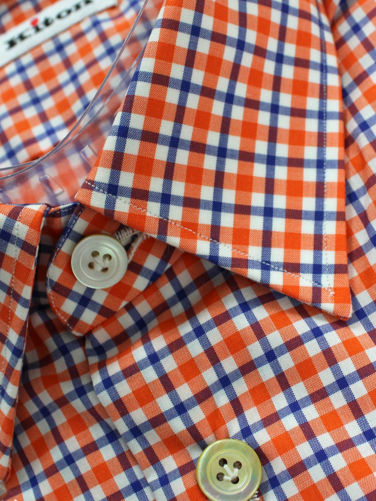 Kiton Short Sleeve Shirt White Orange Royal Blue