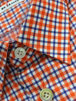Kiton Short Sleeve Shirt White Orange Royal Blue