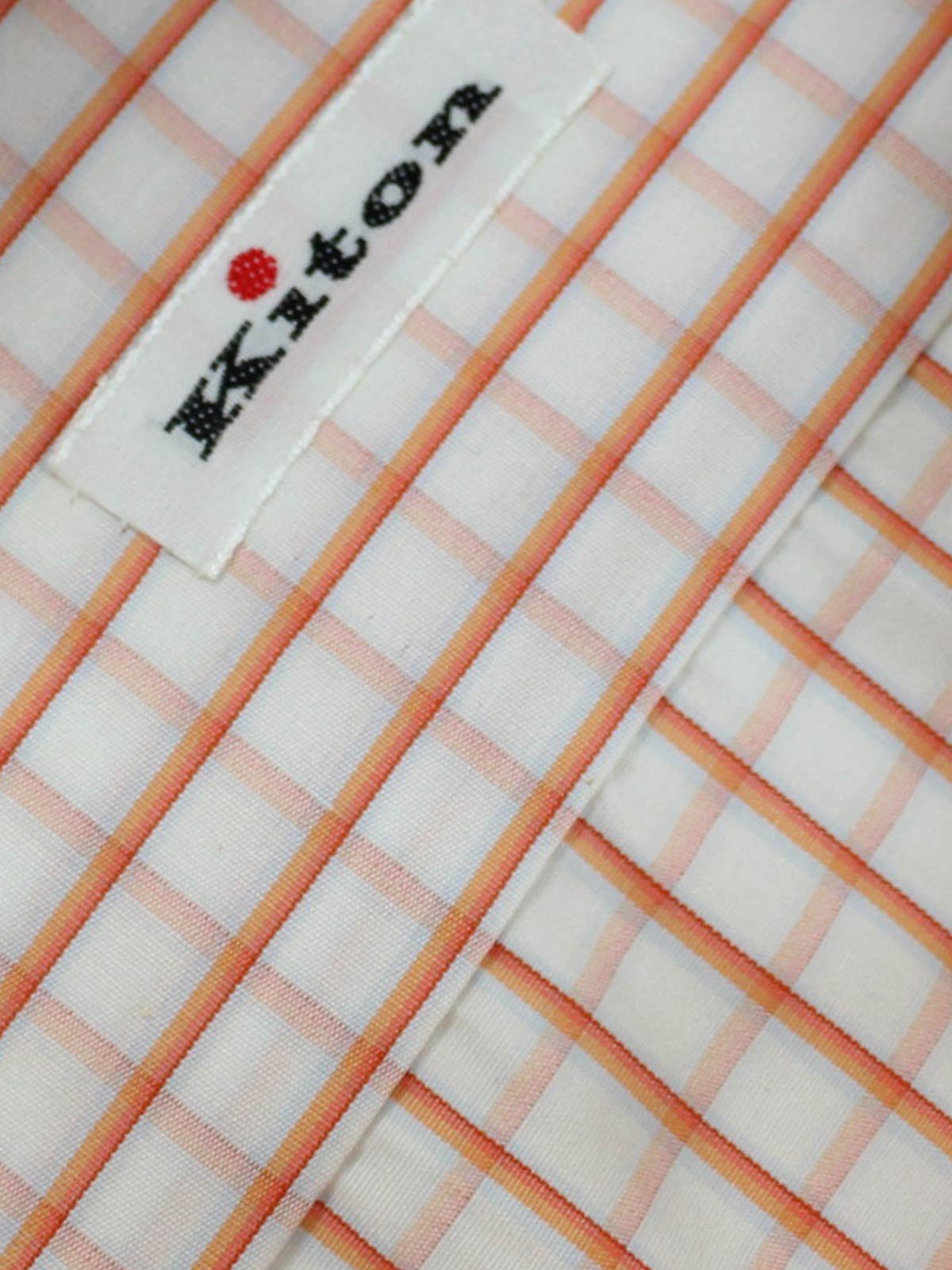Kiton Dress Shirt White Orange Graph Check Spread Collar 