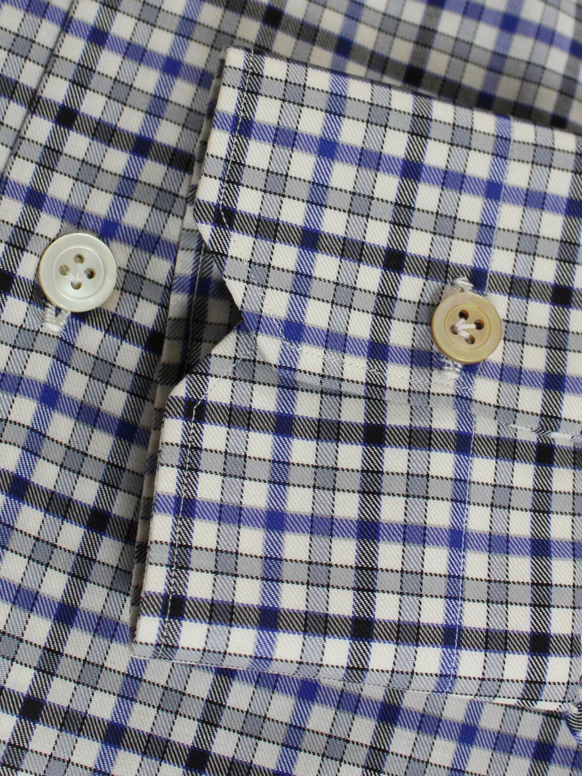 Kiton Dress Shirt White Royal Blue Black Check