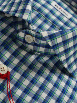 Kiton Dress Shirt White Royal Blue Green Brown Check 40 - 15 3/4 SALE