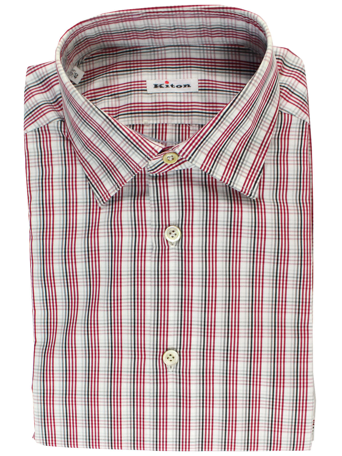 Kiton Sport Shirt Red Gray Glen Check 40 - 15 3/4