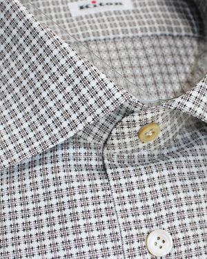 Kiton Shirt White Gray Brown Design