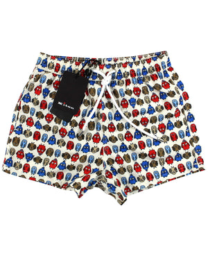 Kiton Youth Swim Shorts 6 White Multi Colored Birds