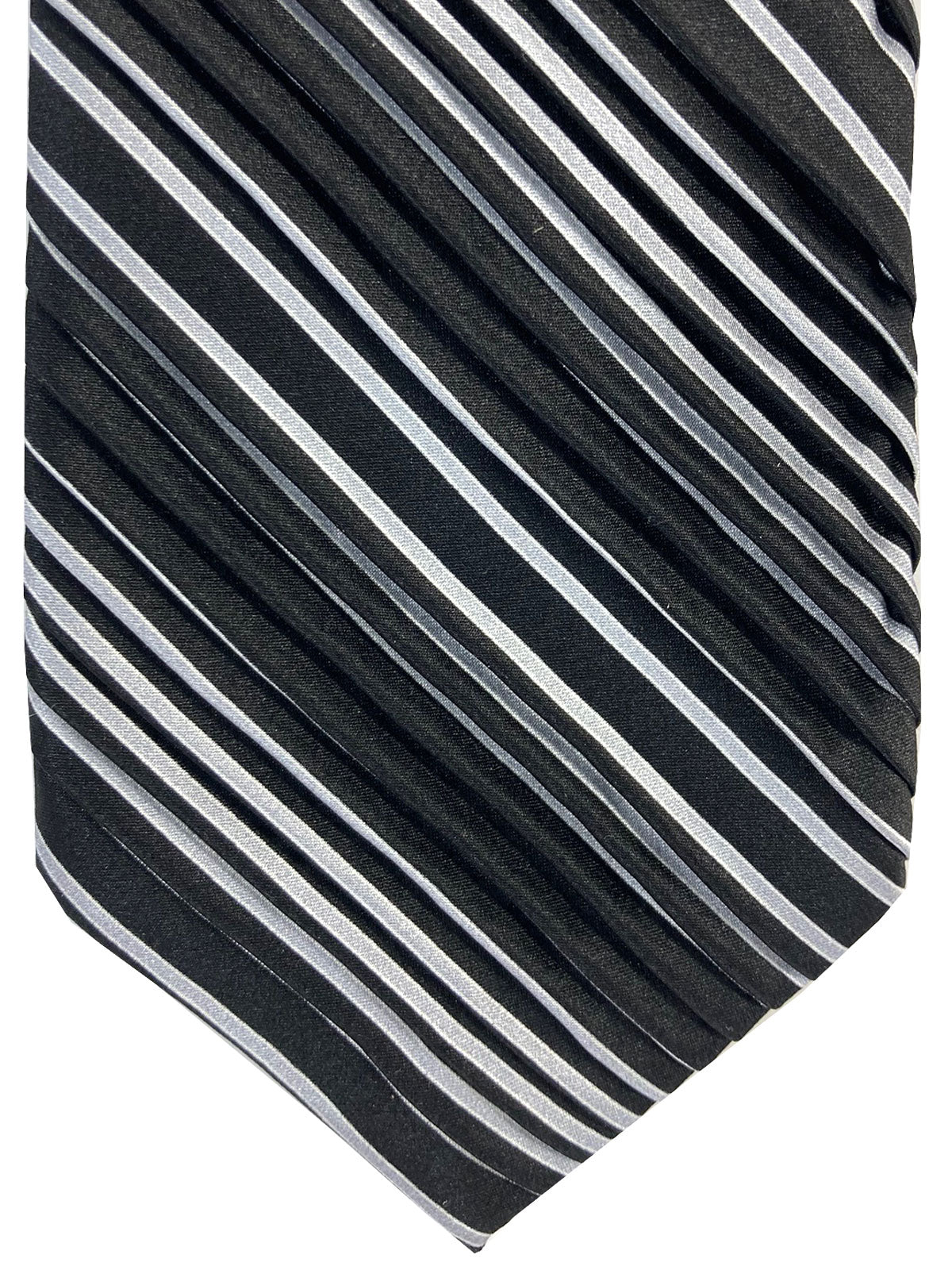 Vitaliano Pancaldi PLEATED SILK Tie Black Gray Stripes