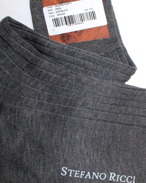 Stefano Ricci Socks Gray Ribbed - US 11/ EUR 44 Mid Calf Men Socks SALE