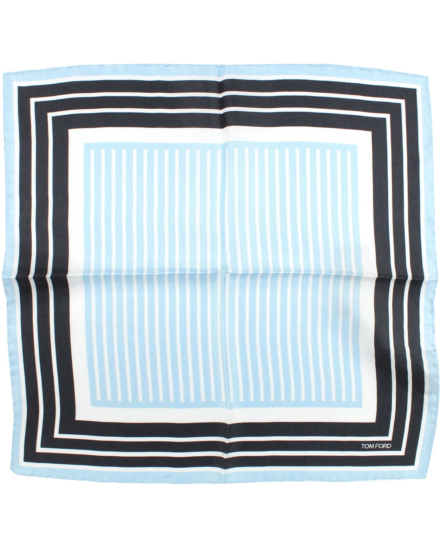 Tom Ford Pocket Square Sky Blue Black Stripes