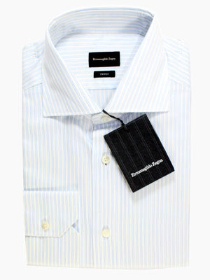 Ermenegildo Zegna Dress Shirt Trofeo - White Blue Stripes 
